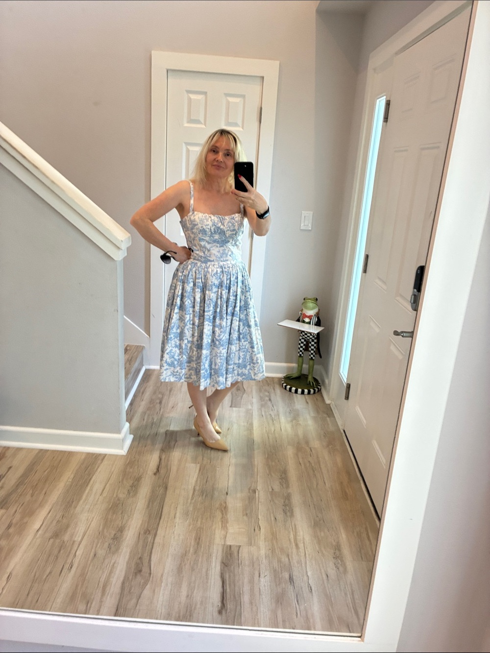 Bernie Dexter Light Blue Floral Fit-and-Flare Midi Dress